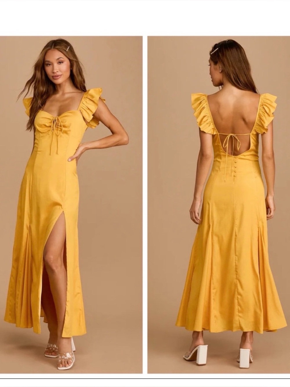 Lulus Got Your Love Mustard Yellow Ruffled Button-Back Maxi Dress Medium